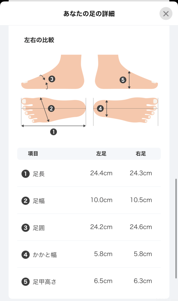 ゾゾマットの計測結果