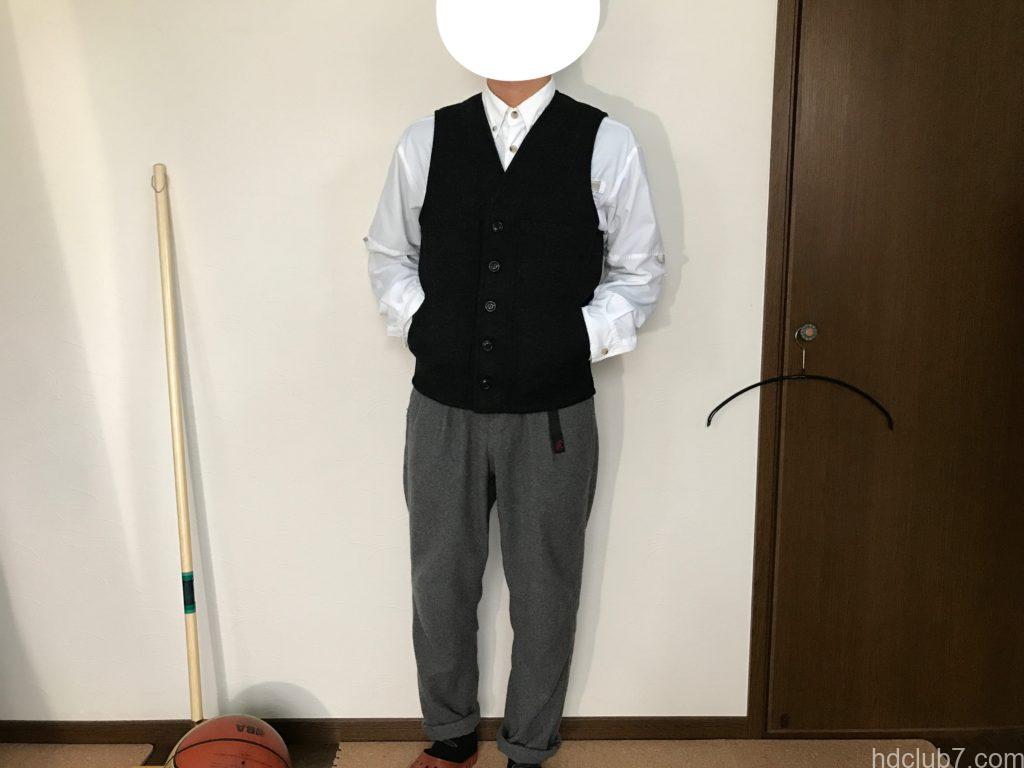 新品のフィルソンのマッキーノウールベスト(XSサイズ)を163cmの男が着たサイズ感