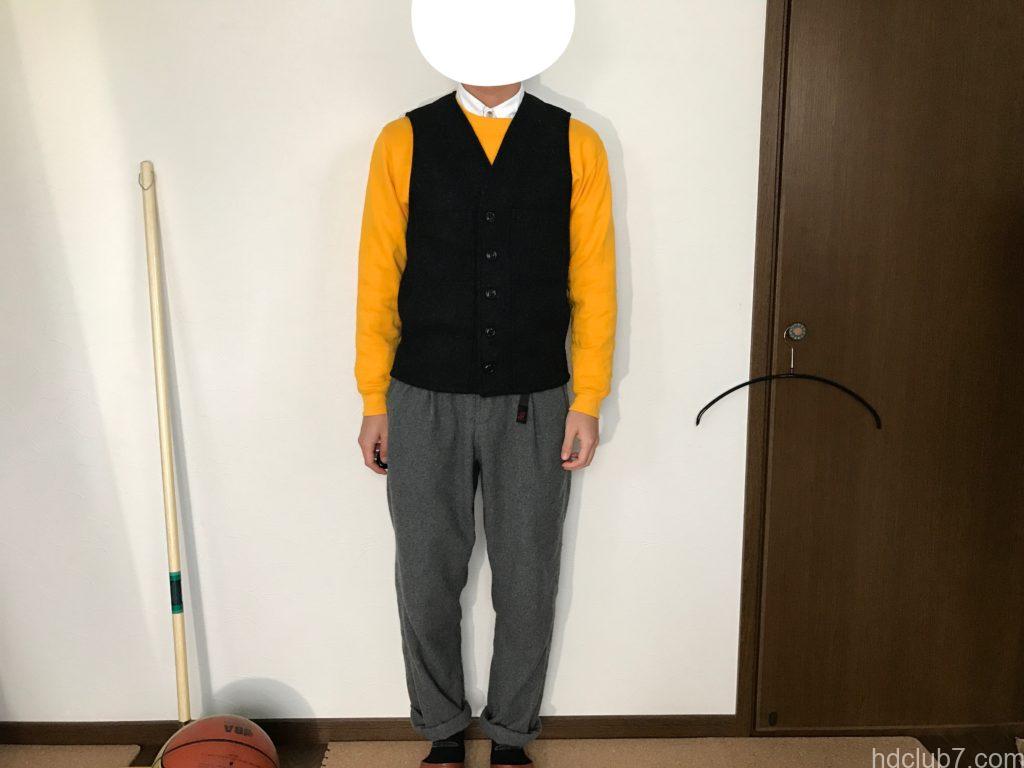 新品のフィルソンのマッキーノウールベスト(XSサイズ)を163cmの男が着たサイズ感