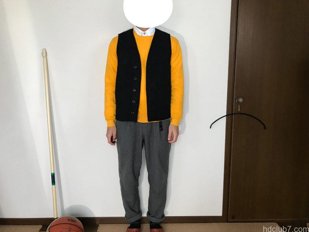 新品のフィルソンのマッキーノウールベスト(XSサイズ)を163cmの男が着たサイズ感
