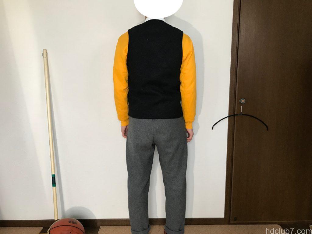 新品のフィルソンのマッキーノウールベスト(XSサイズ)を163cmの男が着たサイズ感
