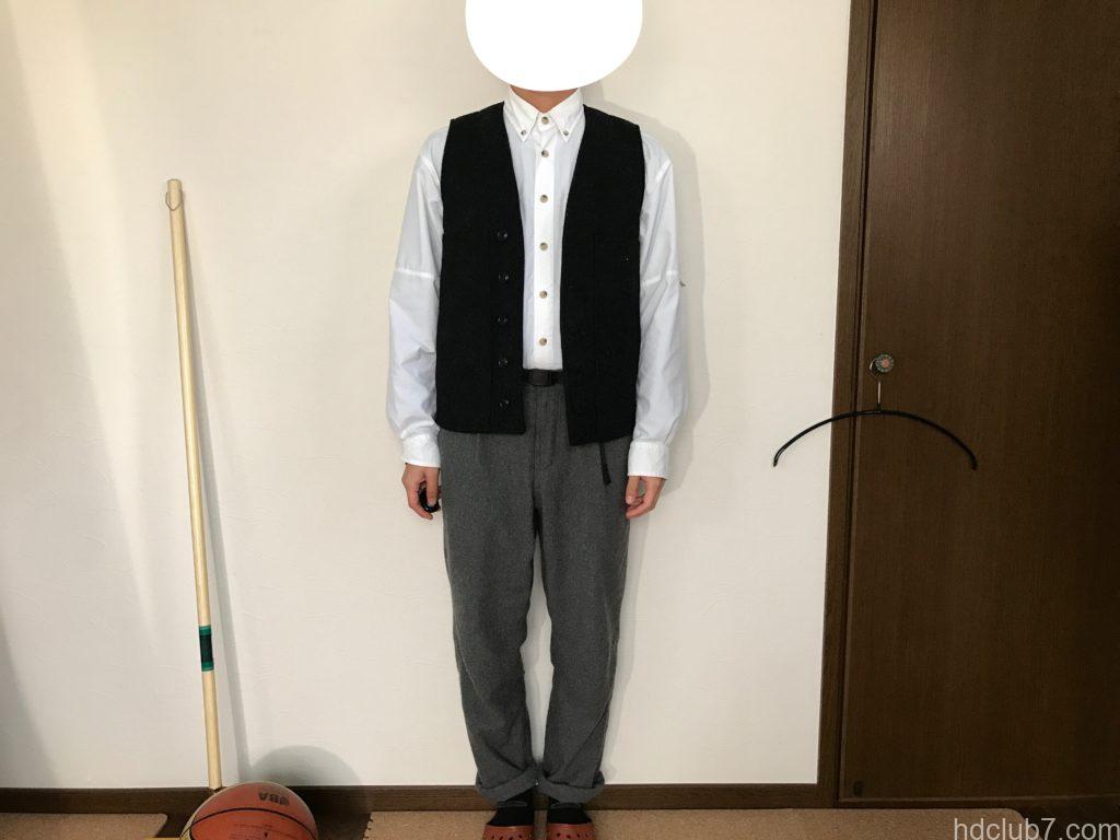 新品のフィルソンのマッキーノウールベスト(XSサイズ)を163cmの男が着たサイズ感