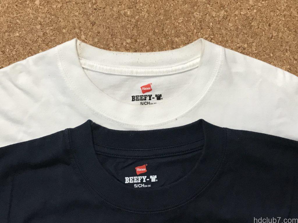 ヘインズのビーフィーの新品と着古したものが並んでいる