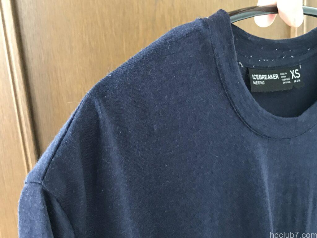登山で直接バックパックを背負ったあとのアイスブレーカーのメリノウールTシャツ(合計50回着用後)