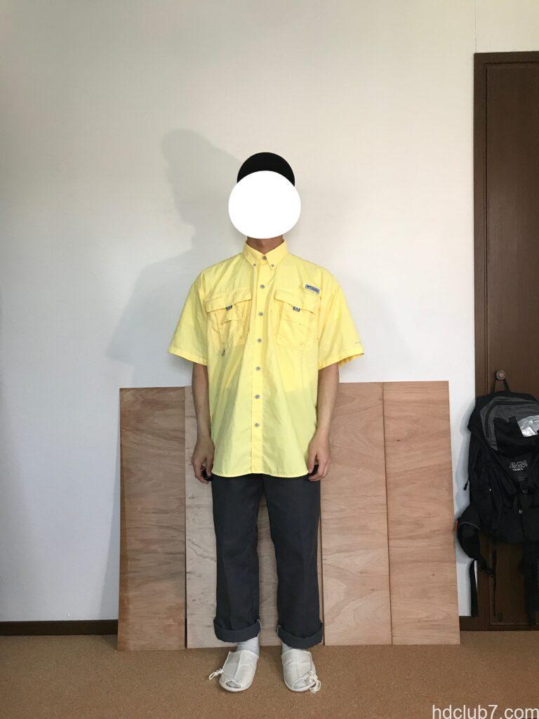 コロンビアPFGのバハマシャツ半袖とディッキーズ874を北人